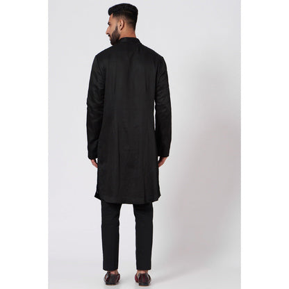 Jatin Malik Black Silk Kurta (Set of 2)