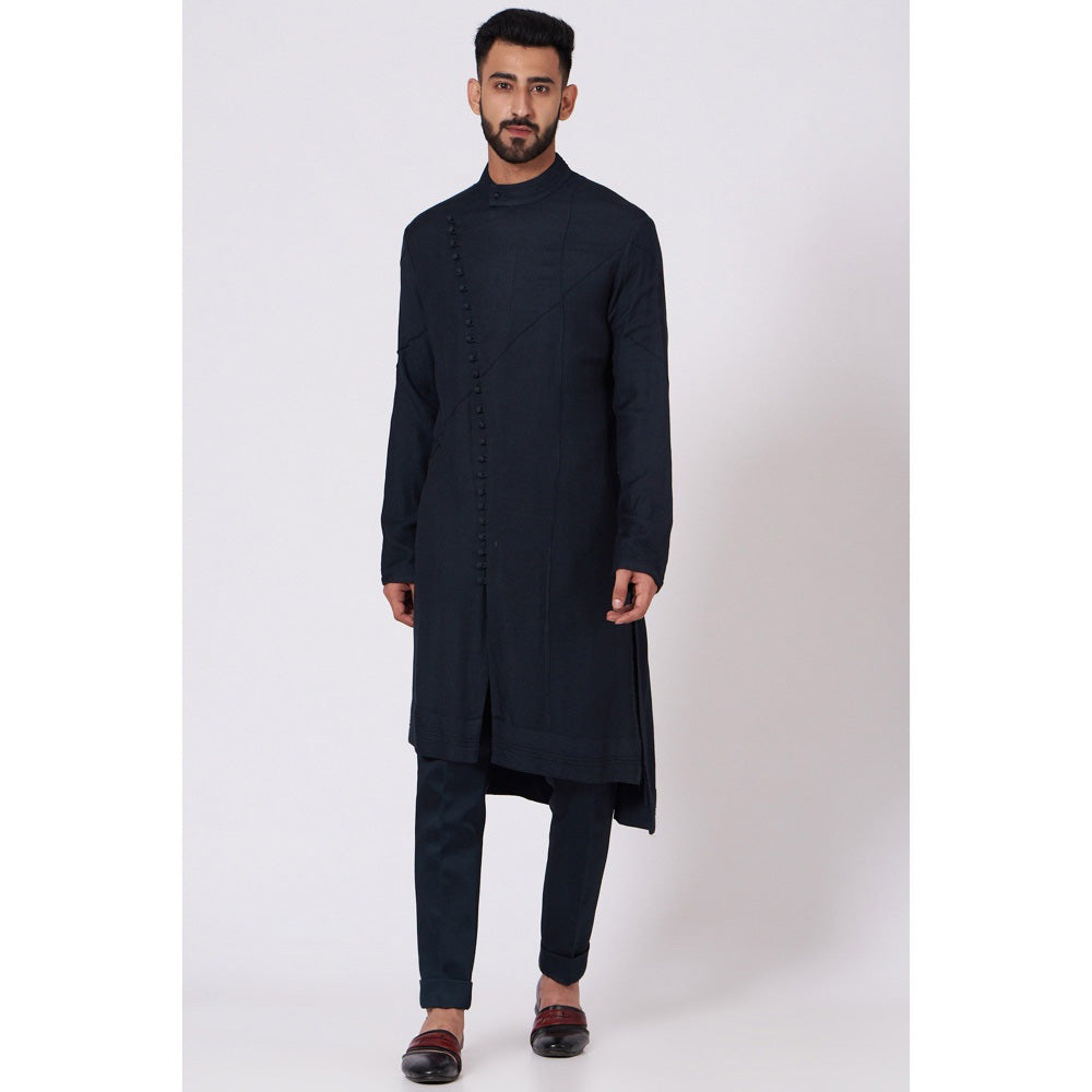 Jatin Malik Midnight Blue Asymmetrical Kurta (Set of 2)