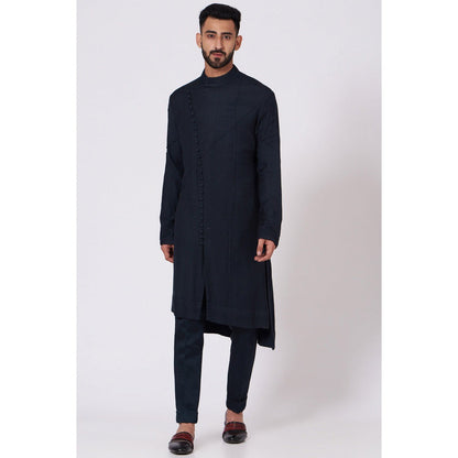 Jatin Malik Midnight Blue Asymmetrical Kurta (Set of 2)
