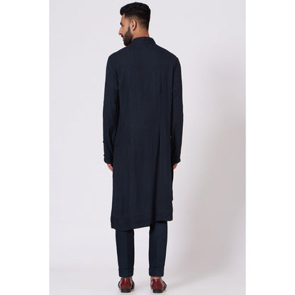 Jatin Malik Midnight Blue Asymmetrical Kurta (Set of 2)