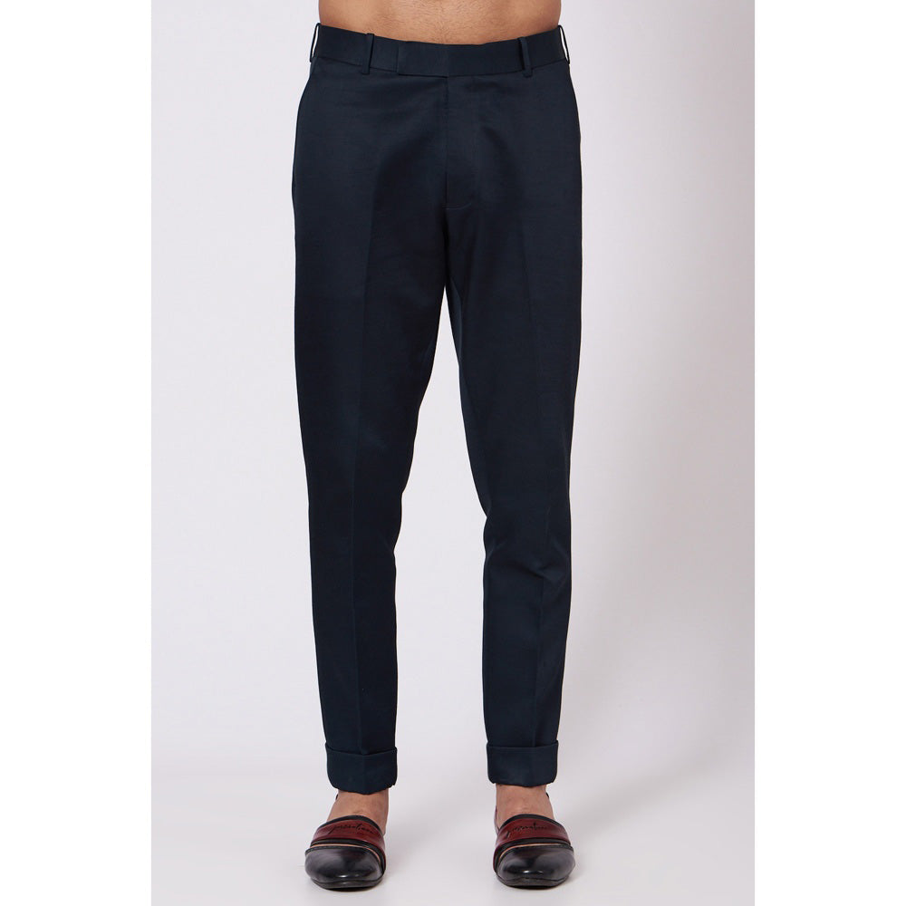 Jatin Malik Midnight Blue Asymmetrical Kurta (Set of 2)