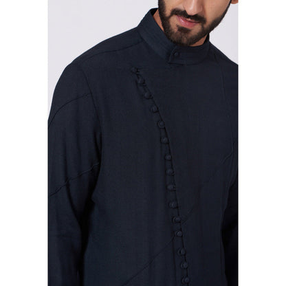 Jatin Malik Midnight Blue Asymmetrical Kurta (Set of 2)