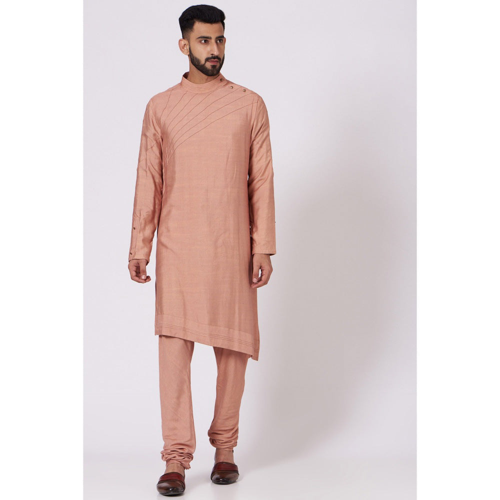 Jatin Malik Old Rose Shoulder Buttoned Kurta (Set of 2)