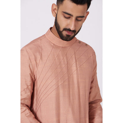 Jatin Malik Old Rose Shoulder Buttoned Kurta (Set of 2)