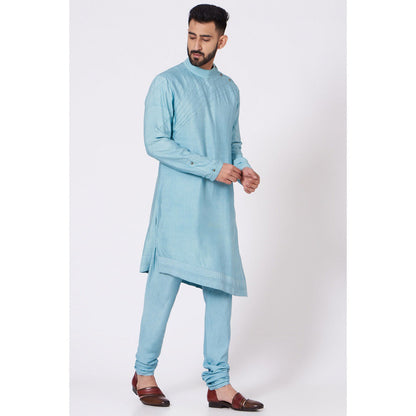 Jatin Malik Pool Blue Shoulder Buttoned Kurta (Set of 2)