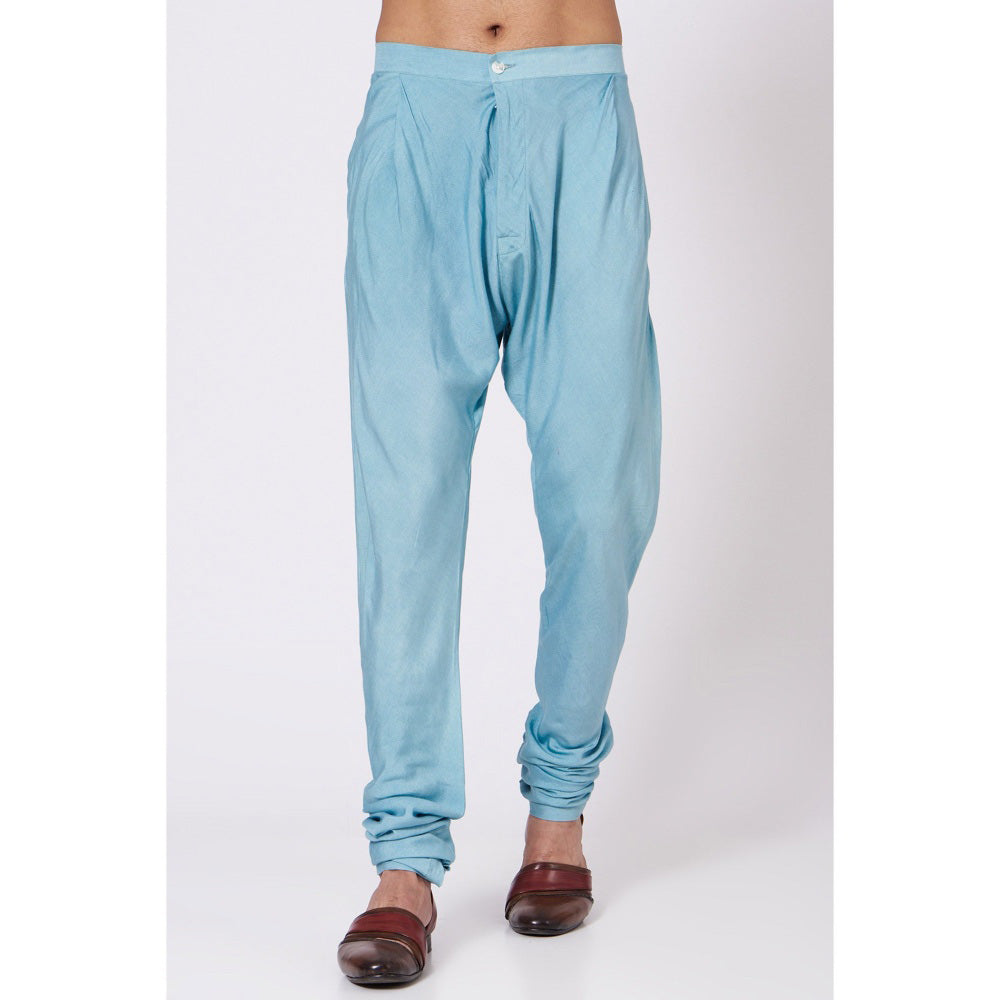 Jatin Malik Pool Blue Shoulder Buttoned Kurta (Set of 2)