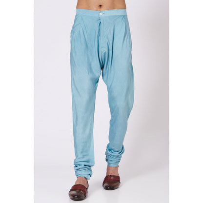 Jatin Malik Pool Blue Shoulder Buttoned Kurta (Set of 2)