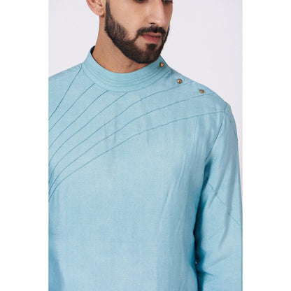 Jatin Malik Pool Blue Shoulder Buttoned Kurta (Set of 2)