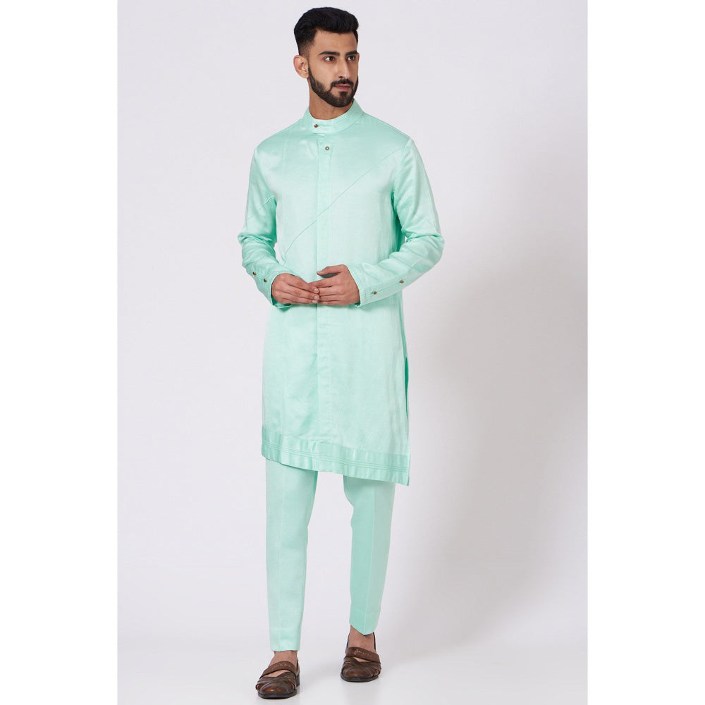 Jatin Malik Tiffany Blue Shoulder Buttoned Kurta (Set of 2)