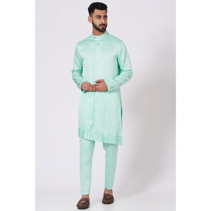 Jatin Malik Tiffany Blue Shoulder Buttoned Kurta (Set of 2)