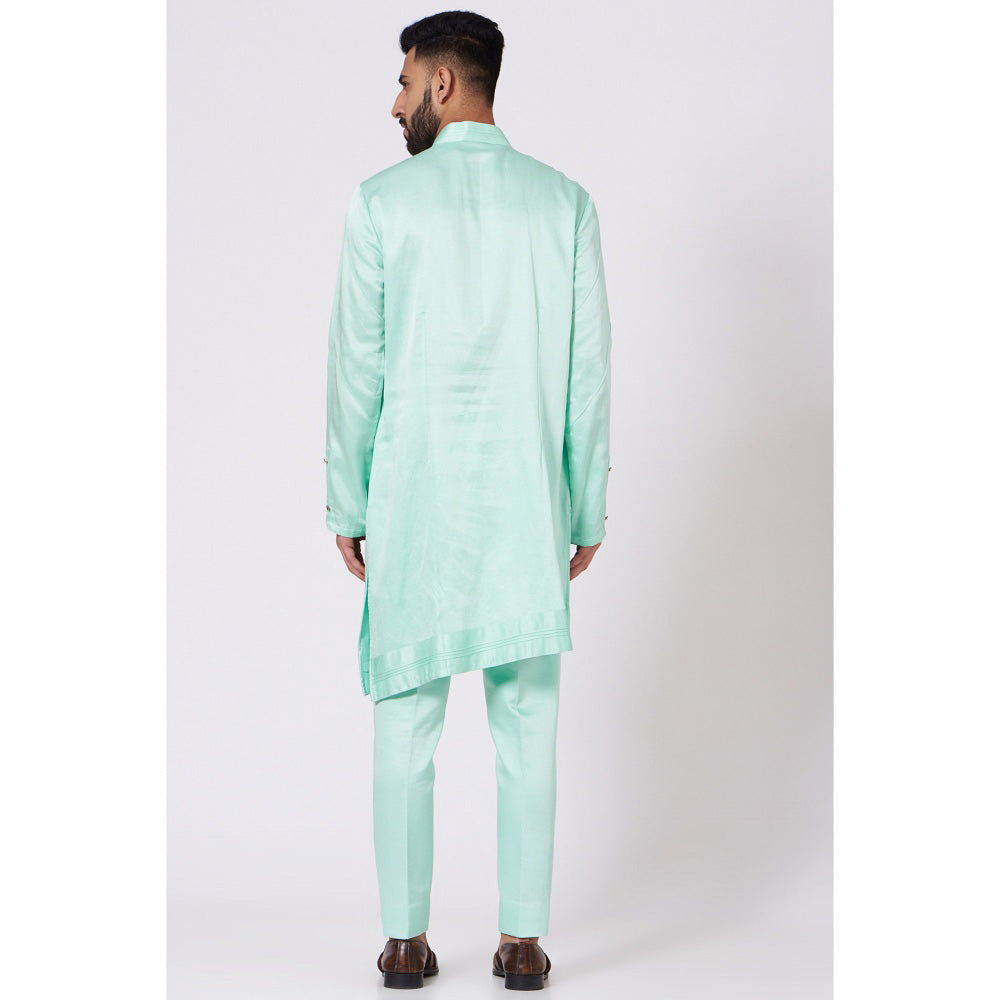 Jatin Malik Tiffany Blue Shoulder Buttoned Kurta (Set of 2)