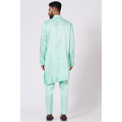 Jatin Malik Tiffany Blue Shoulder Buttoned Kurta (Set of 2)