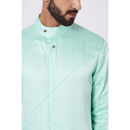 Jatin Malik Tiffany Blue Shoulder Buttoned Kurta (Set of 2)