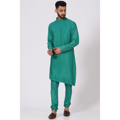Jatin Malik Jade Green Shoulder Buttoned Kurta (Set of 2)