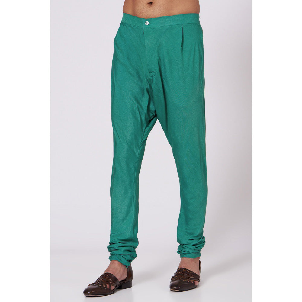 Jatin Malik Jade Green Shoulder Buttoned Kurta (Set of 2)