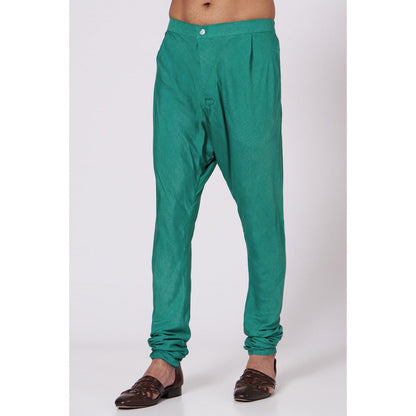 Jatin Malik Jade Green Shoulder Buttoned Kurta (Set of 2)