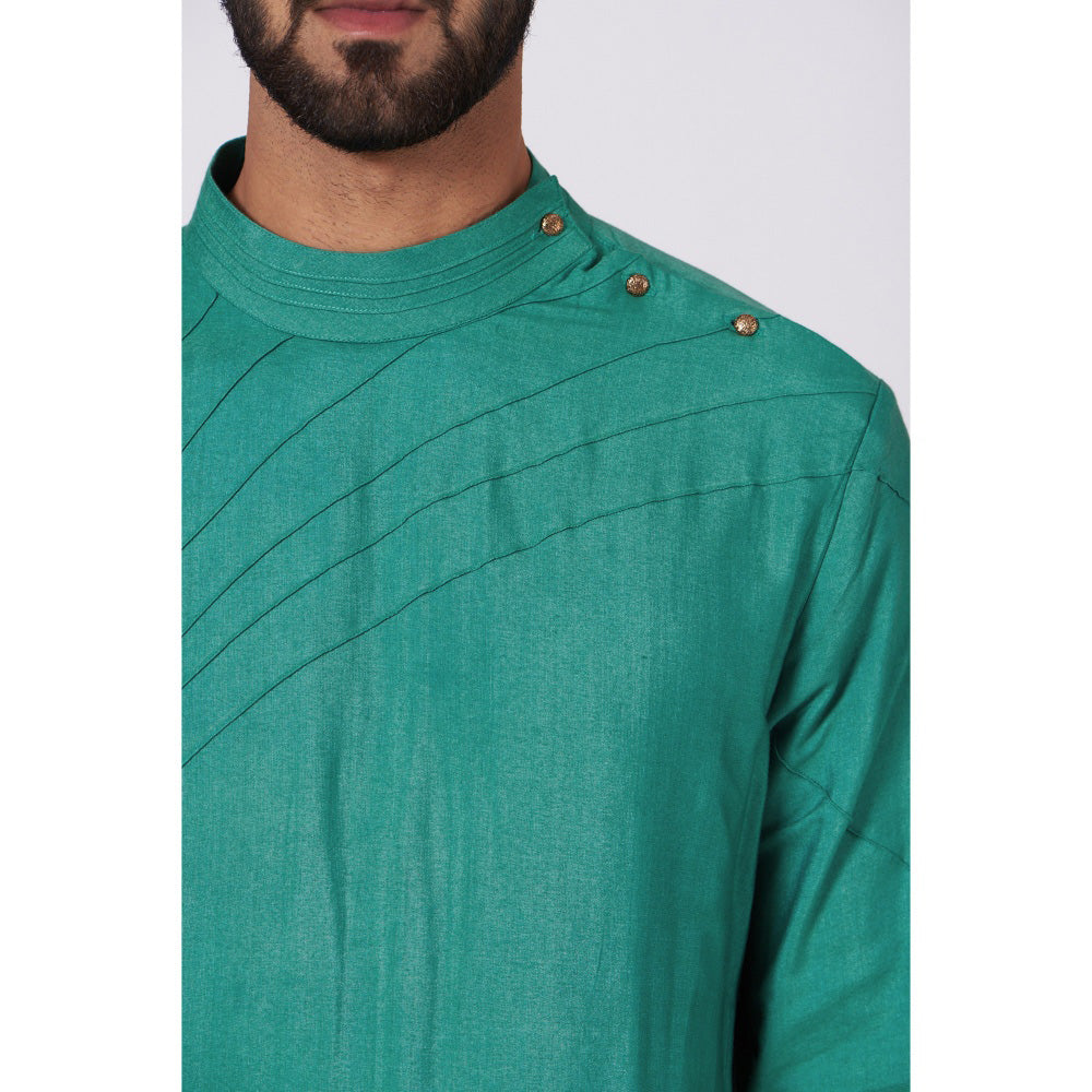 Jatin Malik Jade Green Shoulder Buttoned Kurta (Set of 2)