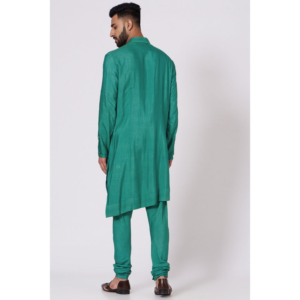 Jatin Malik Jade Green Shoulder Buttoned Kurta (Set of 2)