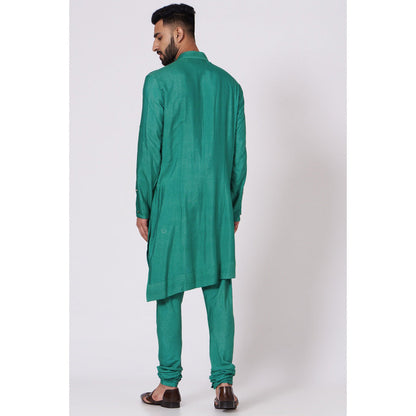 Jatin Malik Jade Green Shoulder Buttoned Kurta (Set of 2)