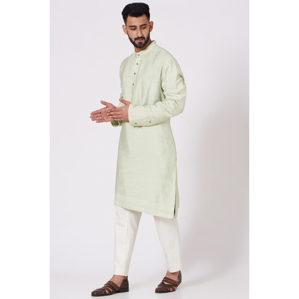 Jatin Malik Duck Egg Green Four Buttoned Kurta (Set of 2)
