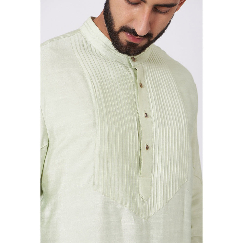 Jatin Malik Duck Egg Green Four Buttoned Kurta (Set of 2)