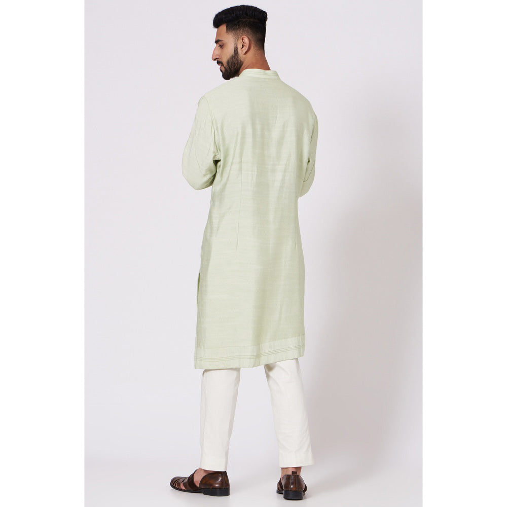 Jatin Malik Duck Egg Green Four Buttoned Kurta (Set of 2)