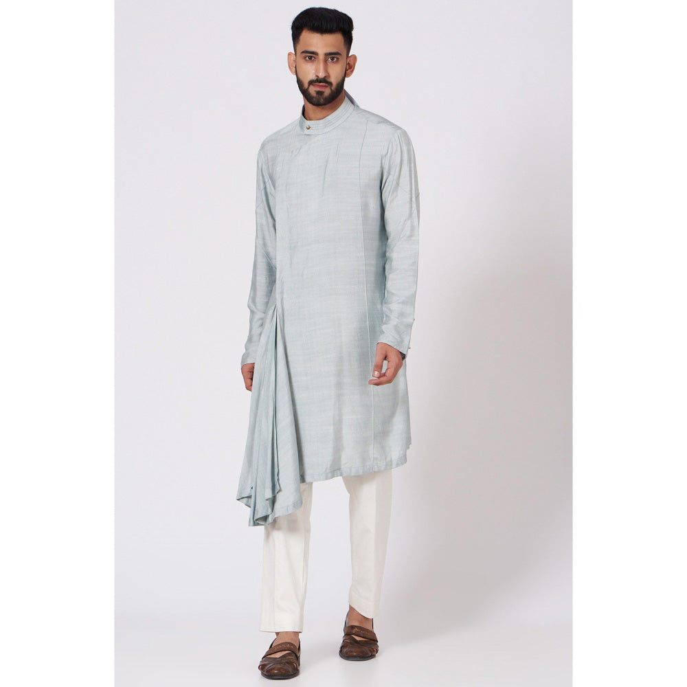 Jatin Malik Ice Grey Drape Kurta (Set of 2)