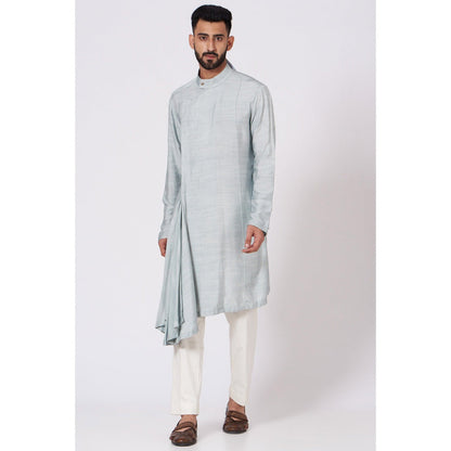 Jatin Malik Ice Grey Drape Kurta (Set of 2)