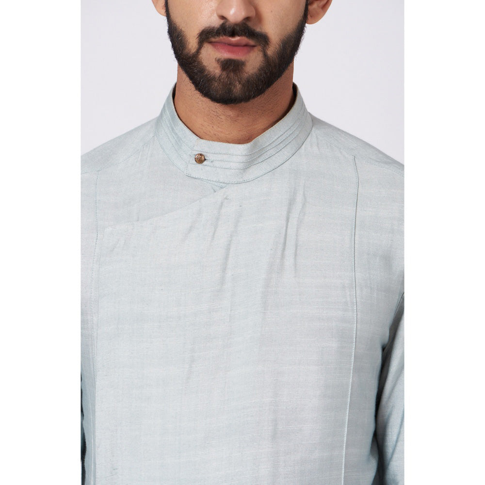 Jatin Malik Ice Grey Drape Kurta (Set of 2)