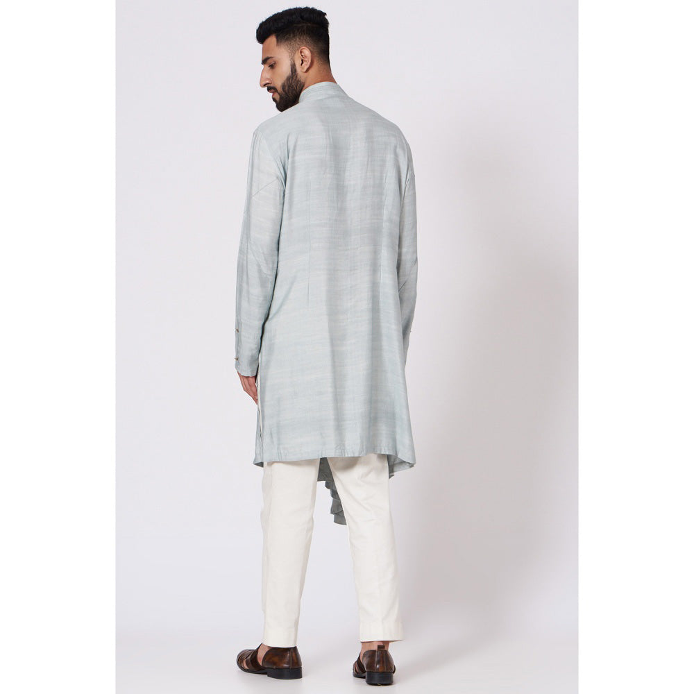 Jatin Malik Ice Grey Drape Kurta (Set of 2)