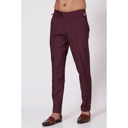 Jatin Malik Wine Shoulder Buttoned Kurta (Set of 2)