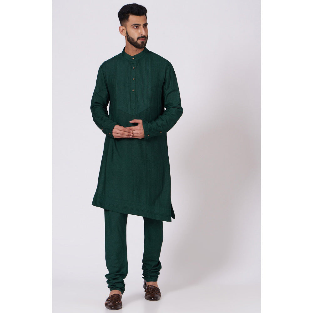 Jatin Malik Emerald Green Shoulder Buttoned Kurta (Set Of 2)