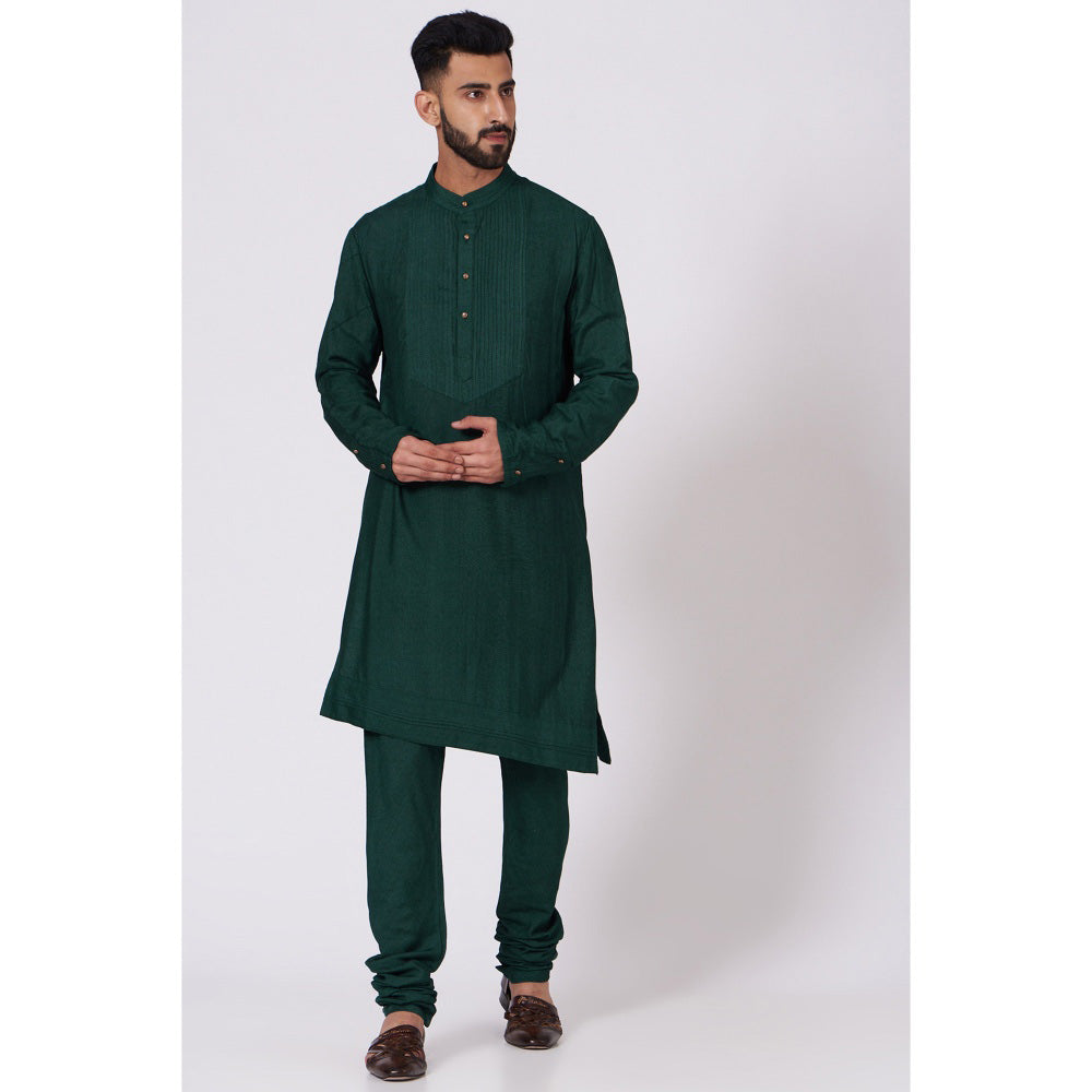 Jatin Malik Emerald Green Shoulder Buttoned Kurta (Set of 2)