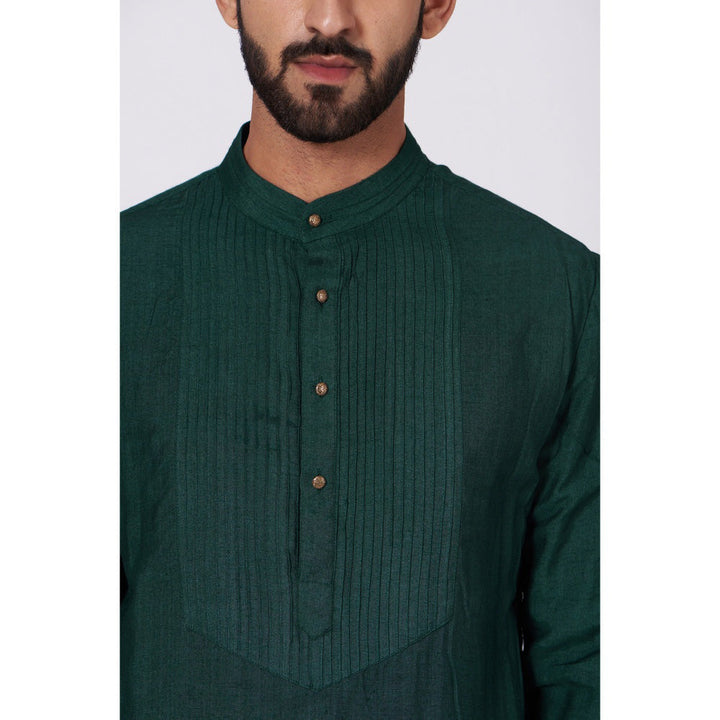 Jatin Malik Emerald Green Shoulder Buttoned Kurta (Set Of 2)