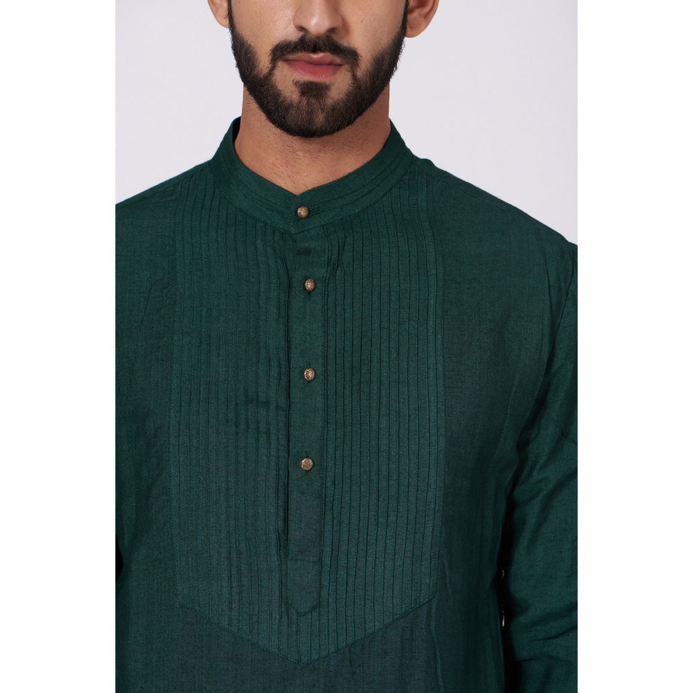 Jatin Malik Emerald Green Shoulder Buttoned Kurta (Set of 2)