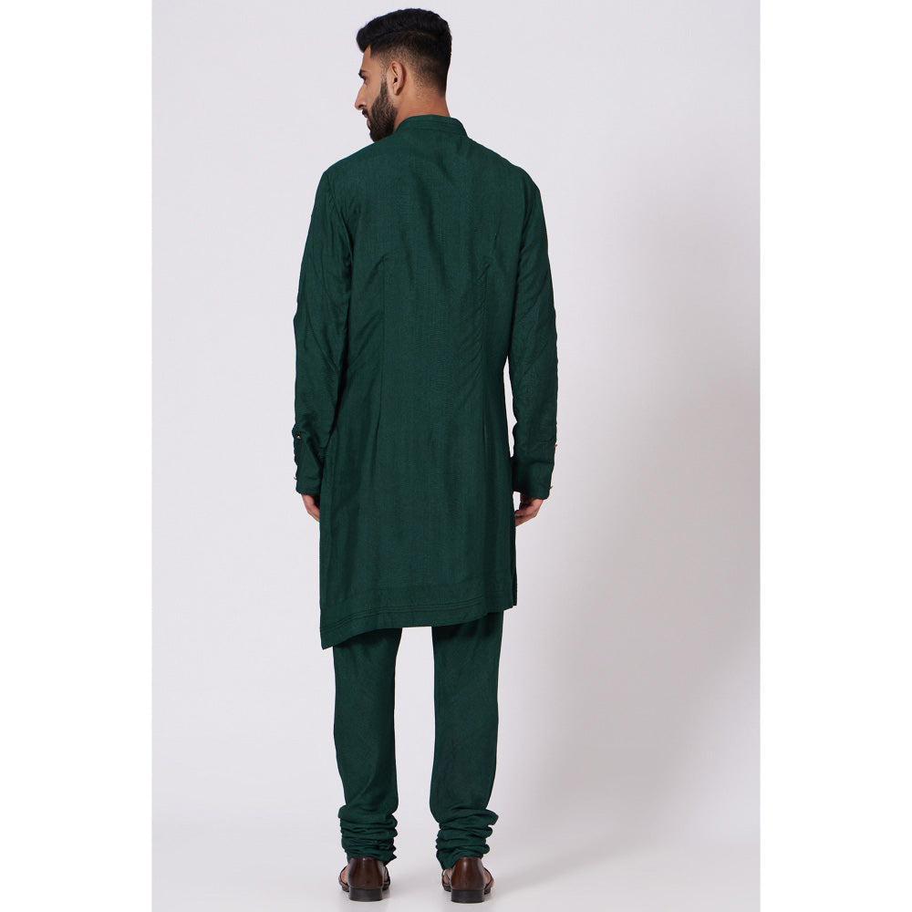Jatin Malik Emerald Green Shoulder Buttoned Kurta (Set of 2)