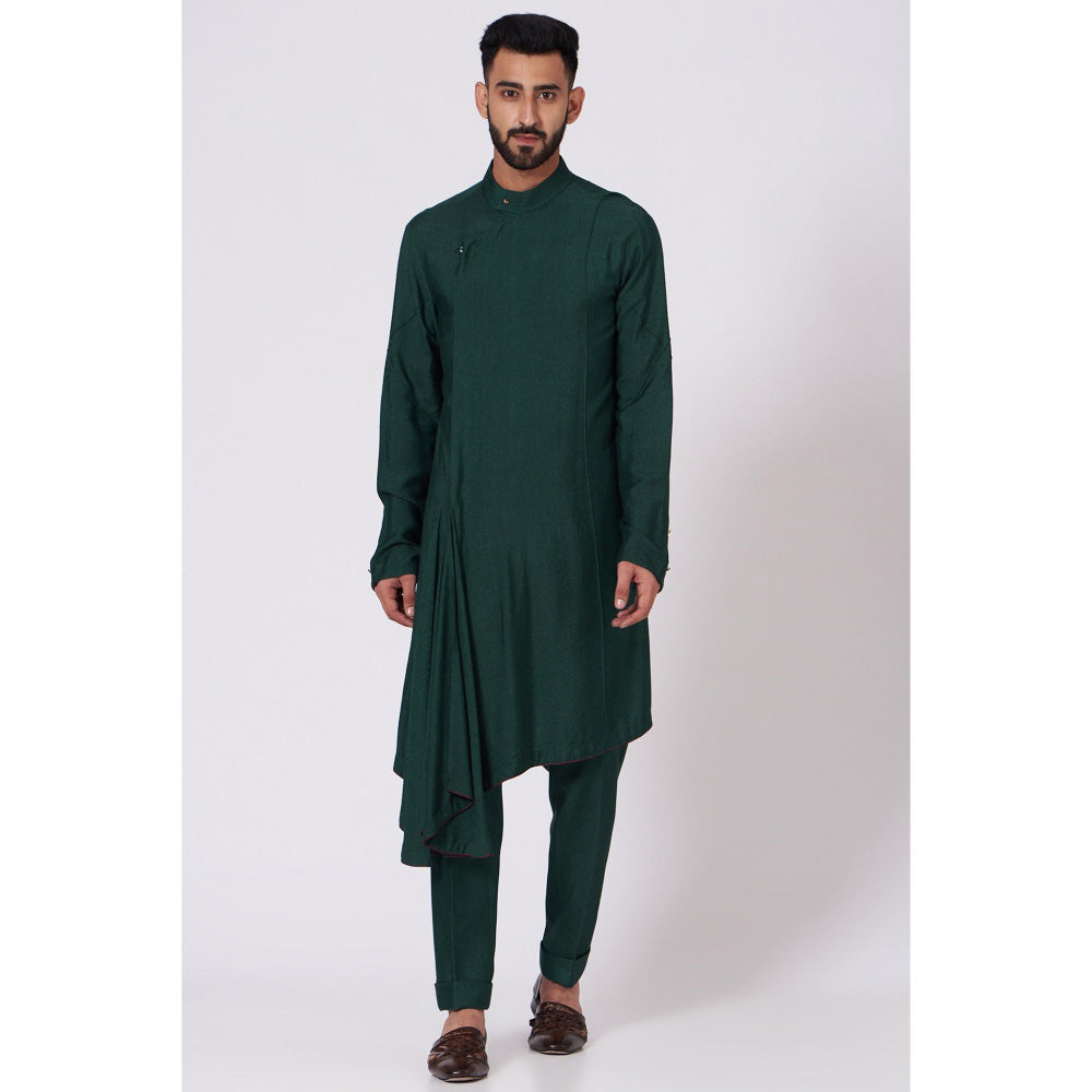 Jatin Malik Emerald Green Drape Kurta (Set of 2)