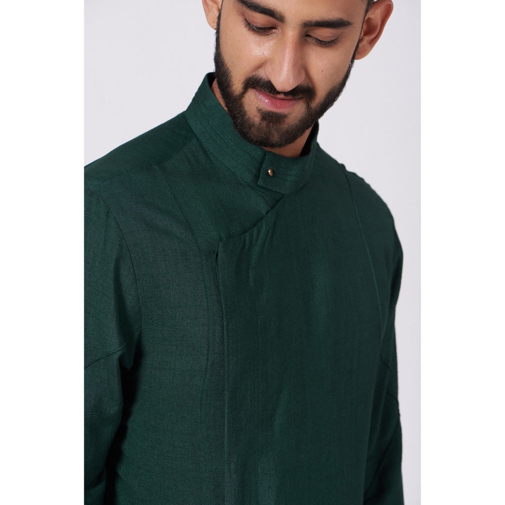 Jatin Malik Emerald Green Drape Kurta (Set of 2)