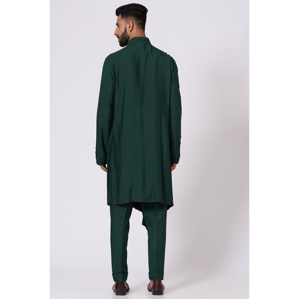 Jatin Malik Emerald Green Drape Kurta (Set of 2)