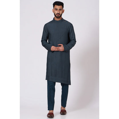 Jatin Malik Teal Blue Shoulder Buttoned Kurta (Set of 2)