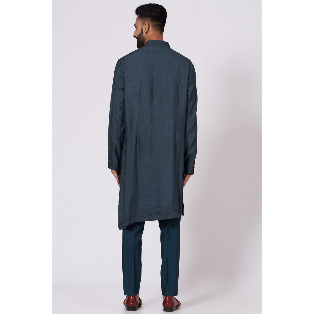 Jatin Malik Teal Blue Shoulder Buttoned Kurta (Set of 2)