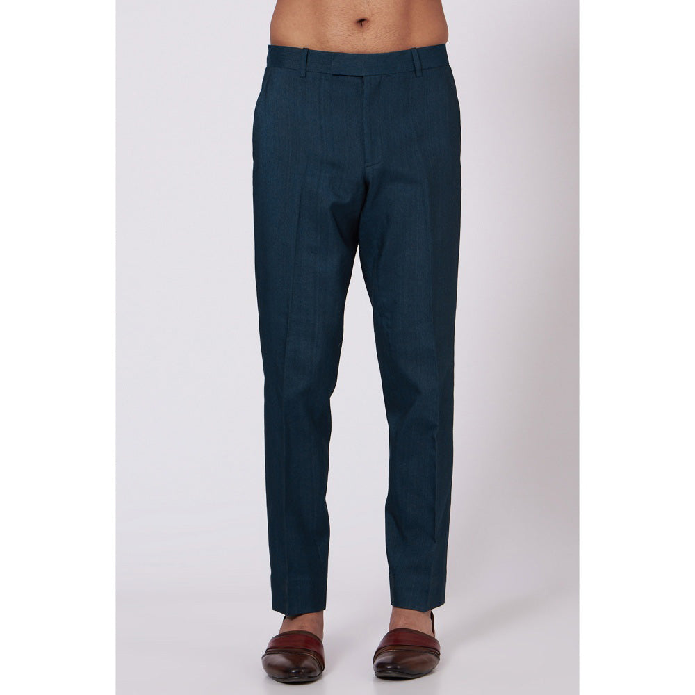 Jatin Malik Teal Blue Shoulder Buttoned Kurta (Set of 2)