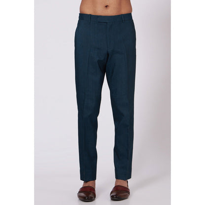 Jatin Malik Teal Blue Shoulder Buttoned Kurta (Set of 2)