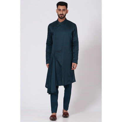 Jatin Malik Teal Blue Drape Kurta (Set of 2)