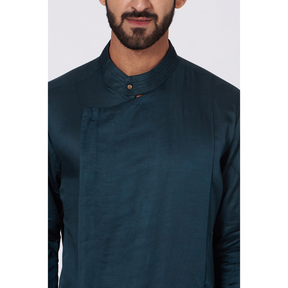 Jatin Malik Teal Blue Drape Kurta (Set of 2)