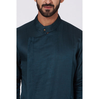 Jatin Malik Teal Blue Drape Kurta (Set of 2)