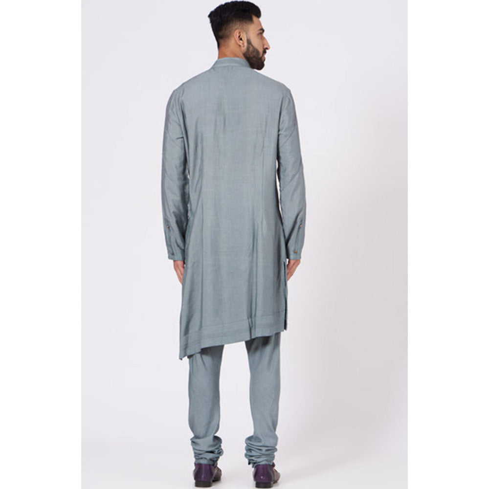Jatin Malik Chateau Grey Shoulder Buttoned Kurta (Set of 2)