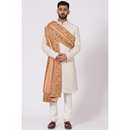 Jatin Malik Ivory Tan Sherwani (Set of 4)