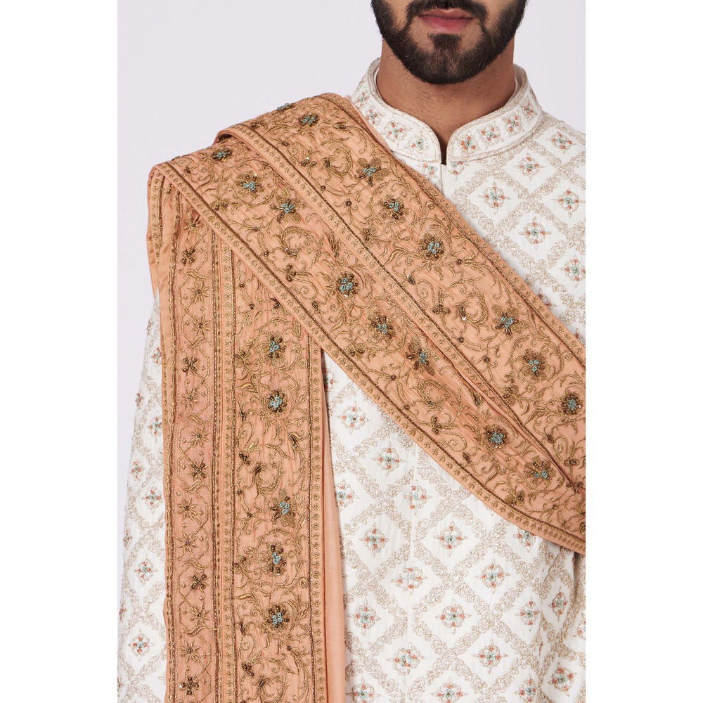 Jatin Malik Ivory Tan Sherwani (Set of 4)