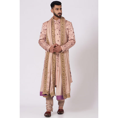 Jatin Malik The Budding Old Rose Sherwani (Set of 4)